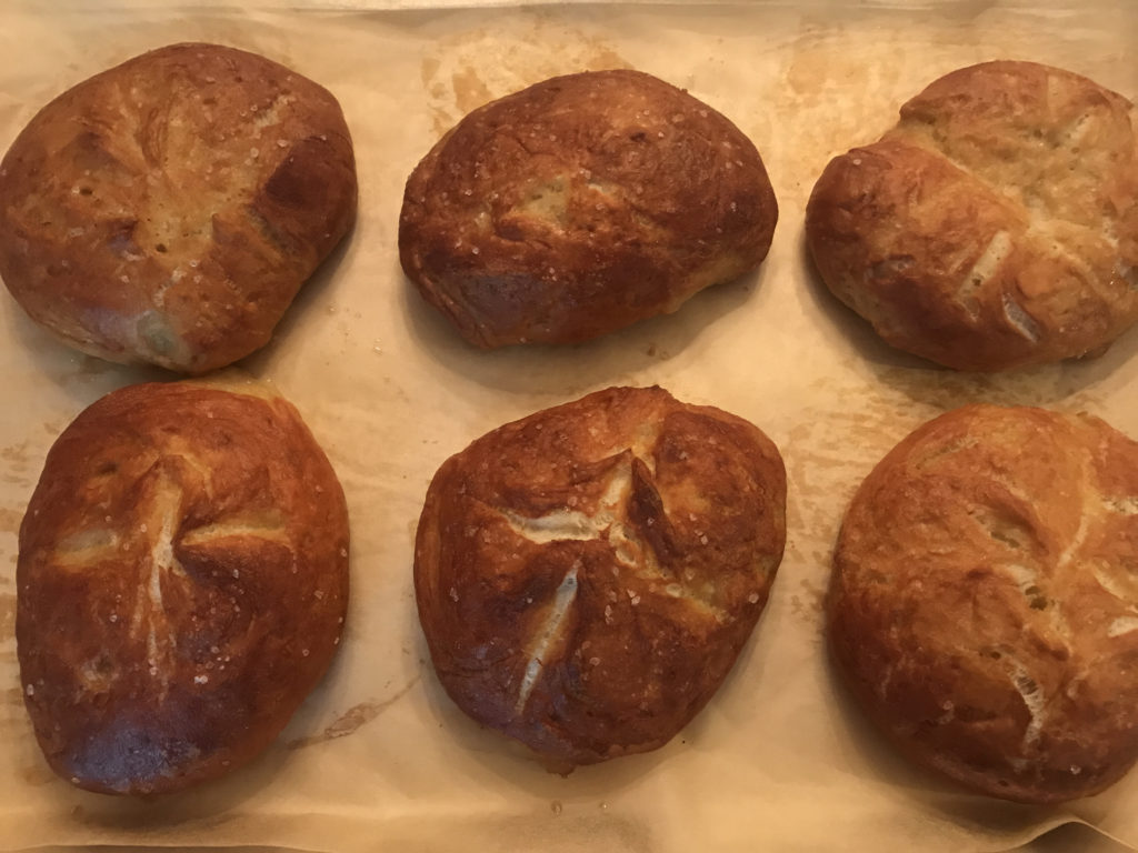 pretzel bread bowls fresh from the oven