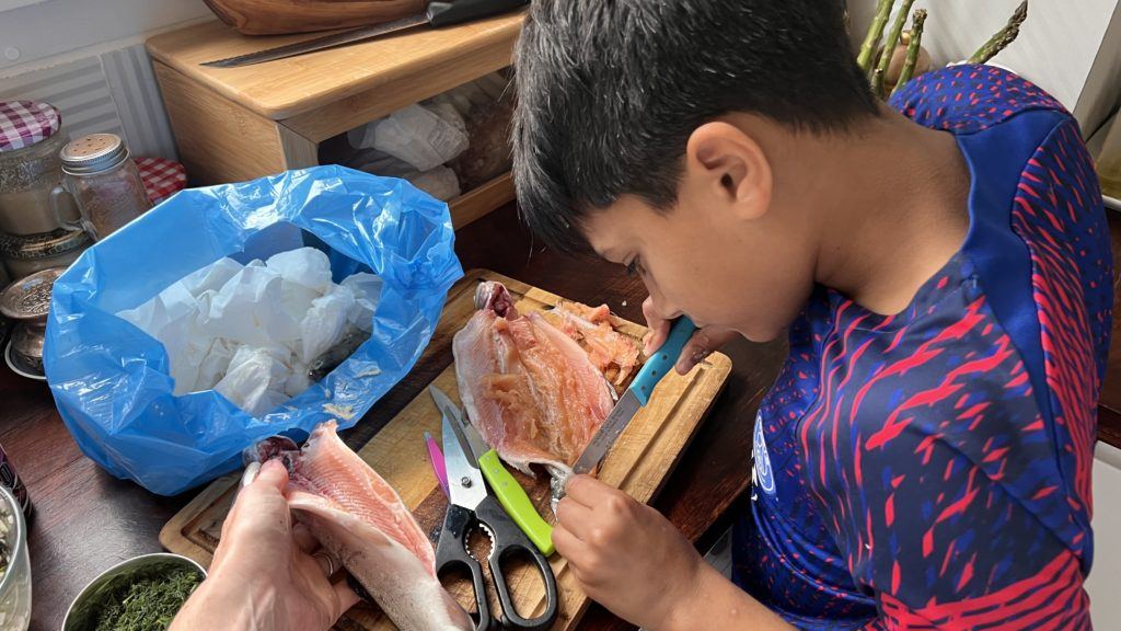 drews trout - preparing a memorial dinner for jan